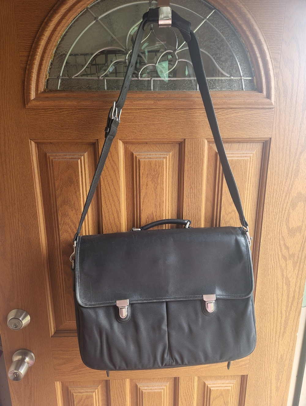 Coach Black Leather & Nylon Briefcase/Laptop Bag (Style 5113) silver hardware